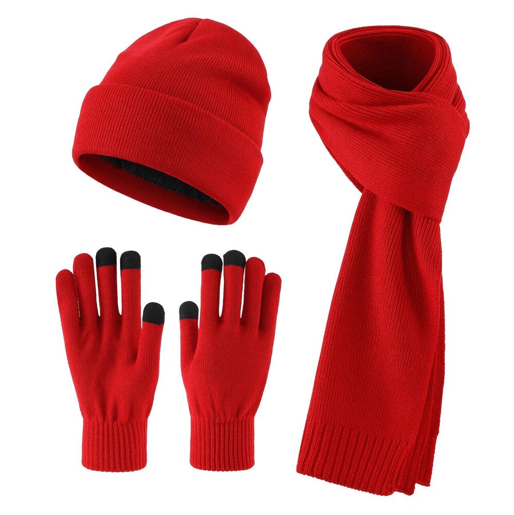 3445 Knit Beanie Hat Scarf Gloves Cold Weather Set Long Neck Scarf
